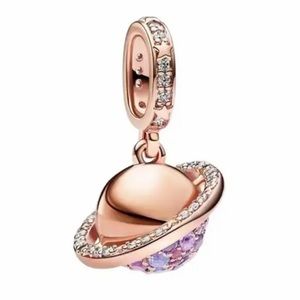 NWOT Galaxy Saturn Dangle Rose Gold Pave CZ Dangle Charm Sterling Silver 925